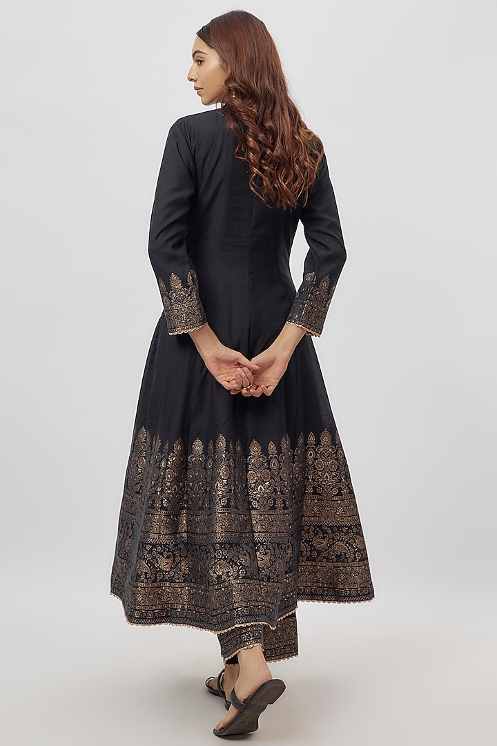 Black Vegan Silk Zari Work Wedding Anarkali Set by Safaa at Pernia's Pop Up Shop