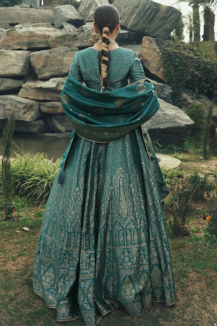 Teal Vegan Silk Wedding Lehenga Set by Safaa at Pernia's Pop Up Shop