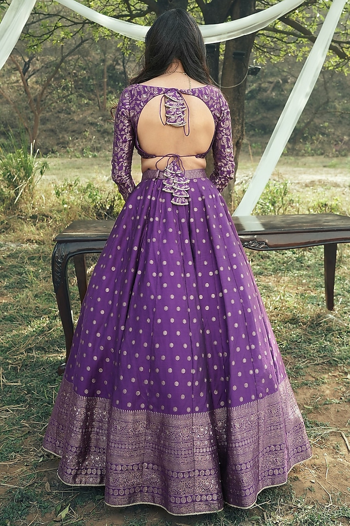 Purple Vegan Silk Wedding Lehenga Set by Safaa at Pernia's Pop Up Shop