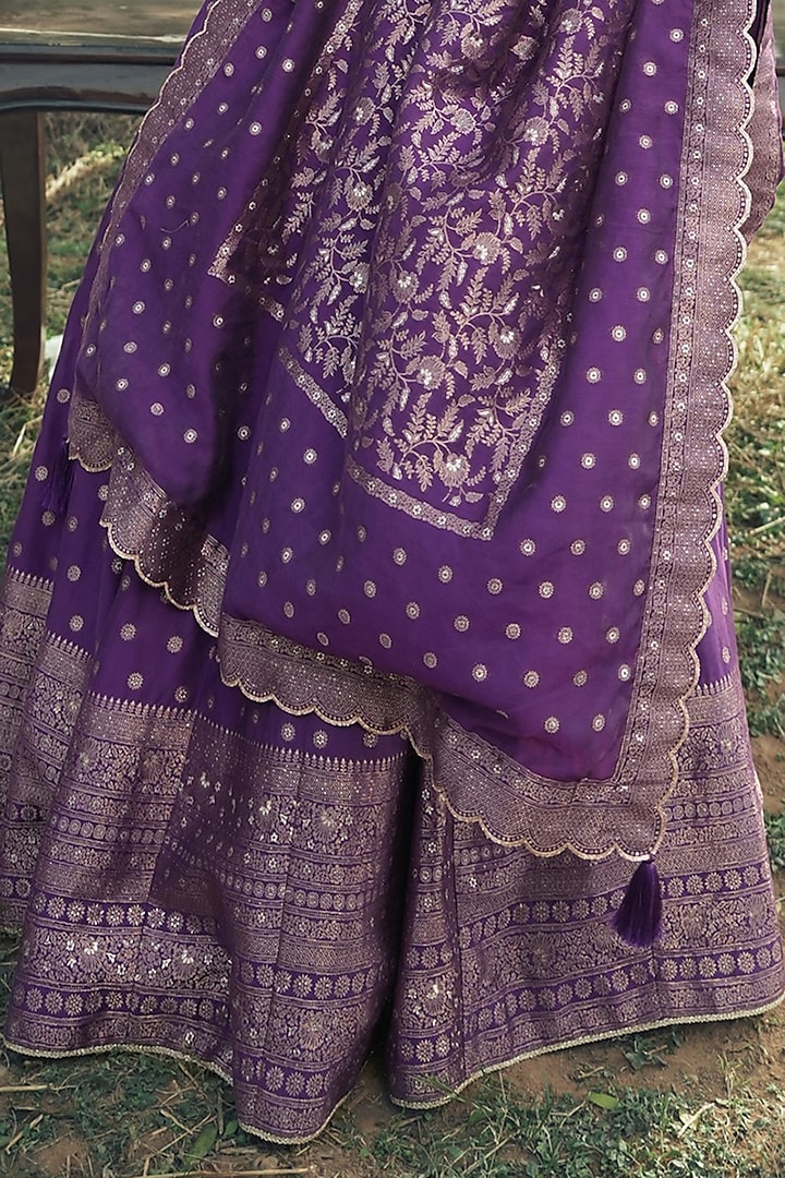 Purple Vegan Silk Wedding Lehenga Set by Safaa at Pernia's Pop Up Shop
