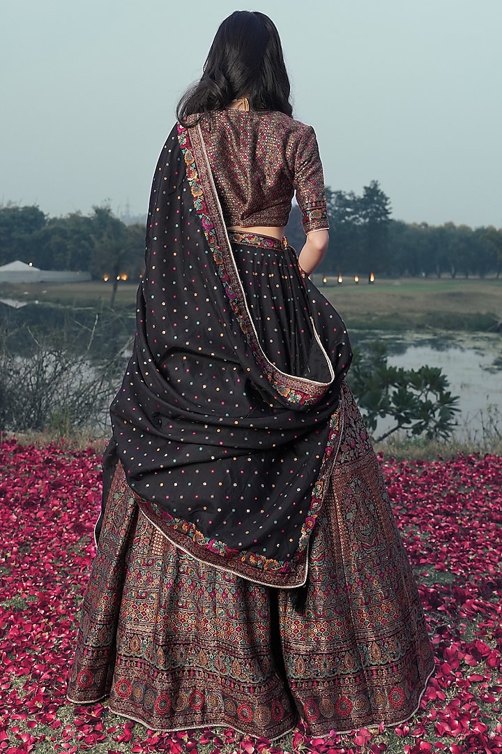 Black Vegan Silk Embellished Wedding Lehenga Set by Safaa at Pernia's Pop Up Shop