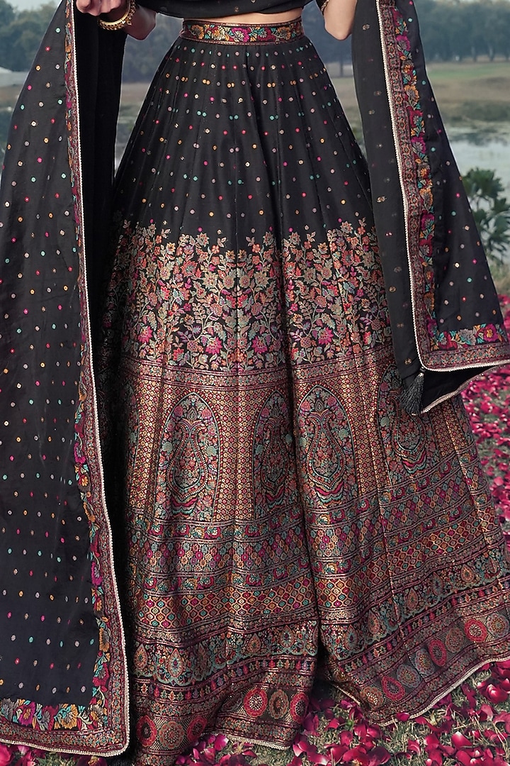 Black Vegan Silk Embellished Wedding Lehenga Set by Safaa at Pernia's Pop Up Shop