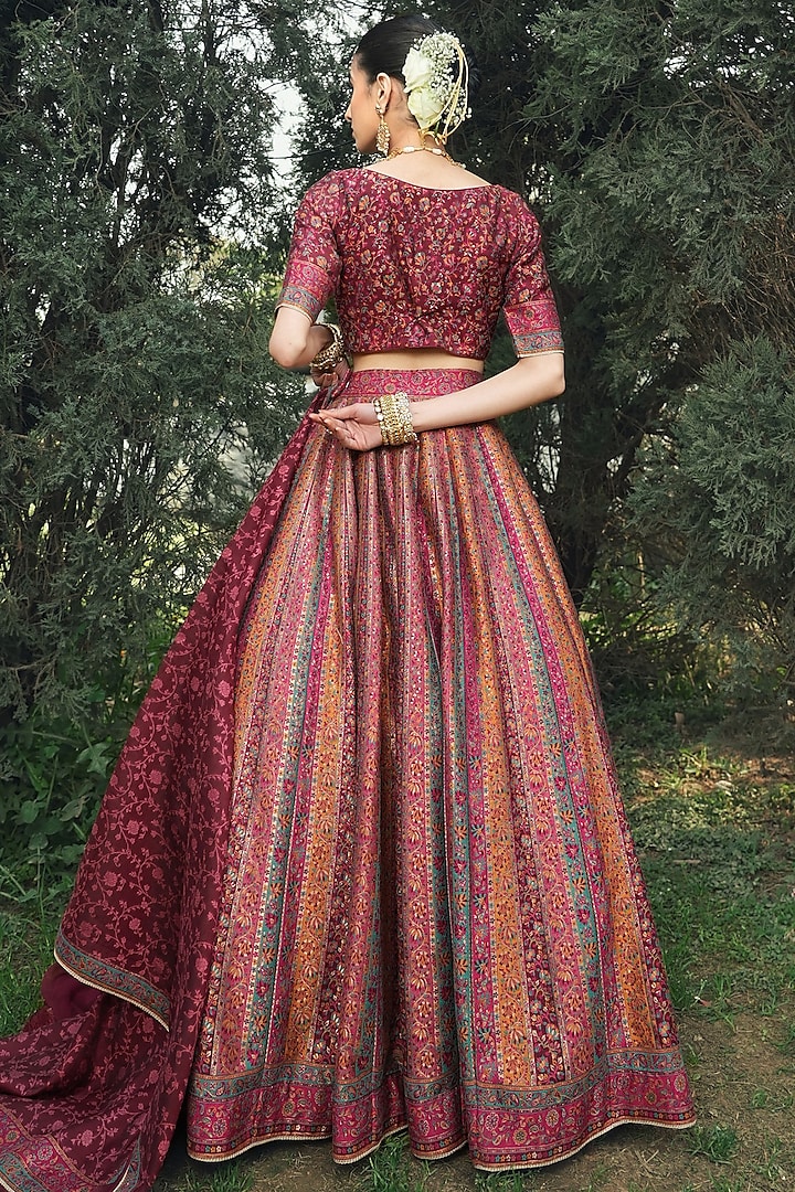 Maroon Vegan Silk Wedding Lehenga Set by Safaa at Pernia's Pop Up Shop