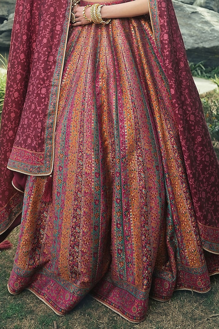 Maroon Vegan Silk Wedding Lehenga Set by Safaa at Pernia's Pop Up Shop