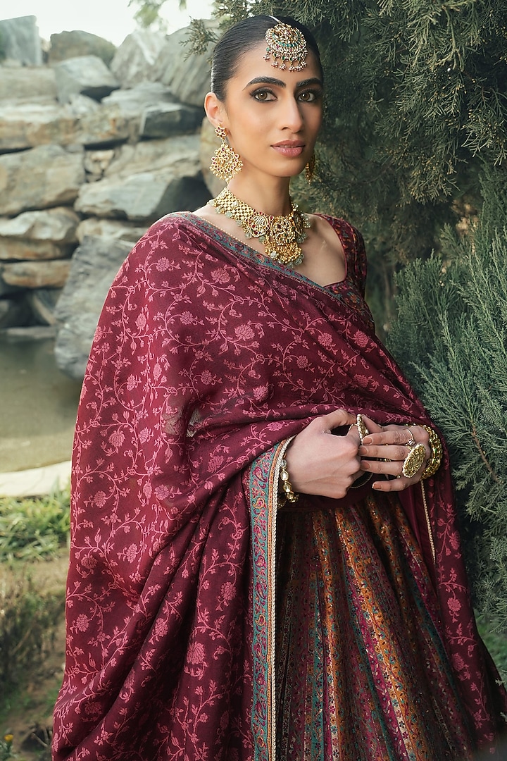 Maroon Vegan Silk Wedding Lehenga Set by Safaa at Pernia's Pop Up Shop