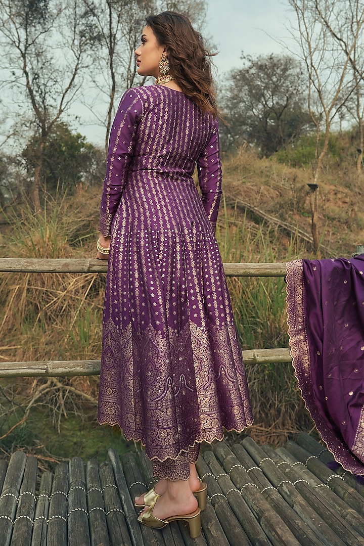 Purple Vegan Silk Wedding Anarkali Set by Safaa at Pernia's Pop Up Shop