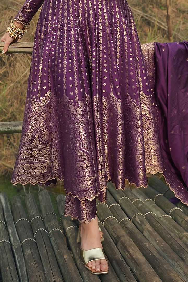 Purple Vegan Silk Wedding Anarkali Set by Safaa at Pernia's Pop Up Shop