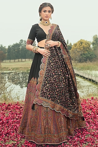 Black Vegan Silk Lehenga Set by Safaa