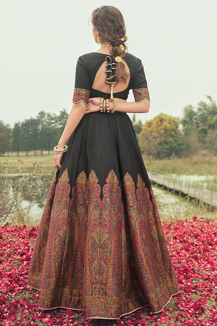 Black Vegan Silk Wedding Lehenga Set by Safaa at Pernia's Pop Up Shop