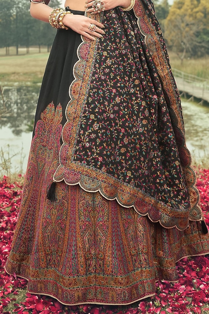 Black Vegan Silk Wedding Lehenga Set by Safaa at Pernia's Pop Up Shop