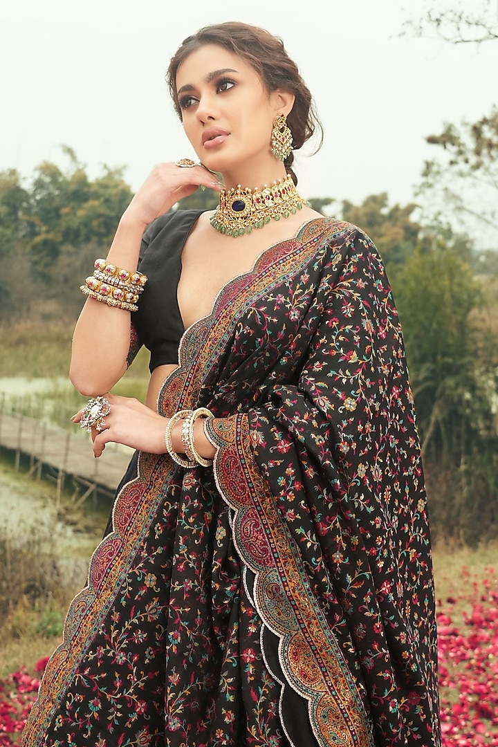 Black Vegan Silk Wedding Lehenga Set by Safaa at Pernia's Pop Up Shop