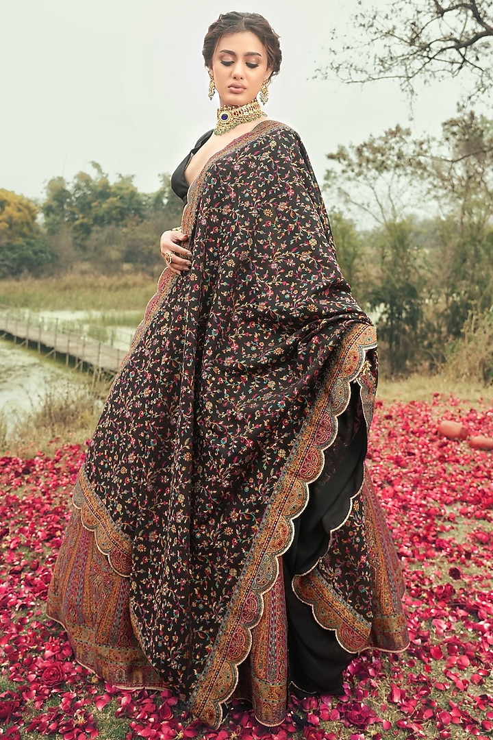 Black Vegan Silk Wedding Lehenga Set by Safaa at Pernia's Pop Up Shop