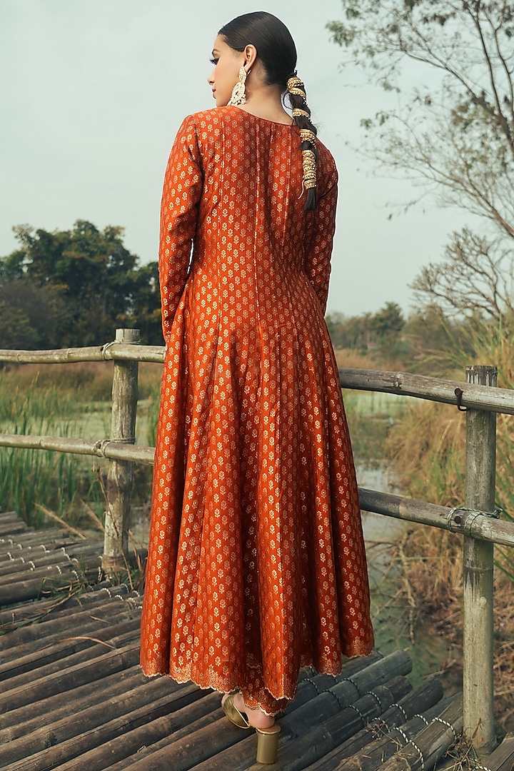 Burnt Orange Vegan Silk Wedding Anarkali Set by Safaa at Pernia's Pop Up Shop