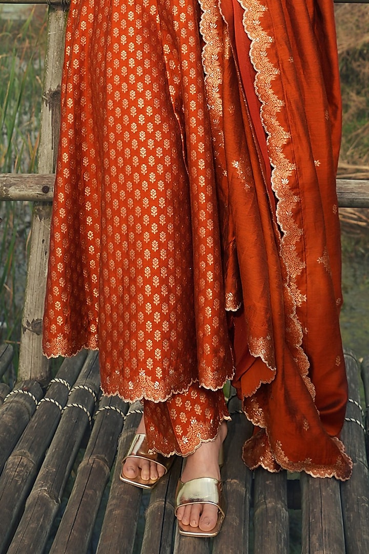 Burnt Orange Vegan Silk Wedding Anarkali Set by Safaa at Pernia's Pop Up Shop