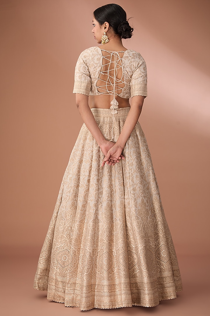 Ecru Vegan Silk Zari Embroidered Wedding Lehenga Set by Safaa at Pernia's Pop Up Shop