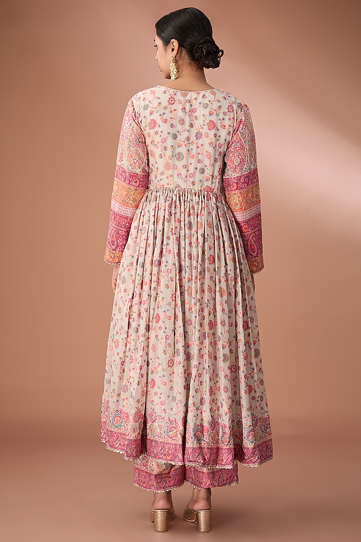 Multi-Colored Vegan Silk Zari Embroidered Wedding Anarkali Set by Safaa at Pernia's Pop Up Shop