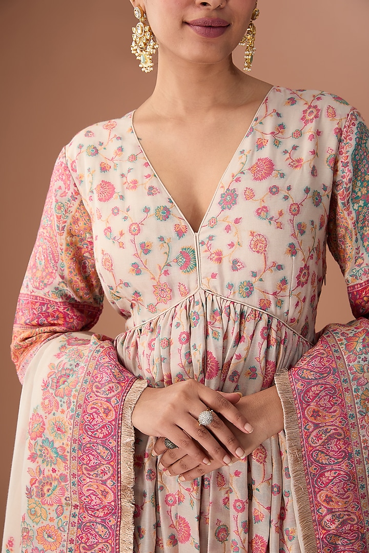 Multi-Colored Vegan Silk Zari Embroidered Wedding Anarkali Set by Safaa at Pernia's Pop Up Shop