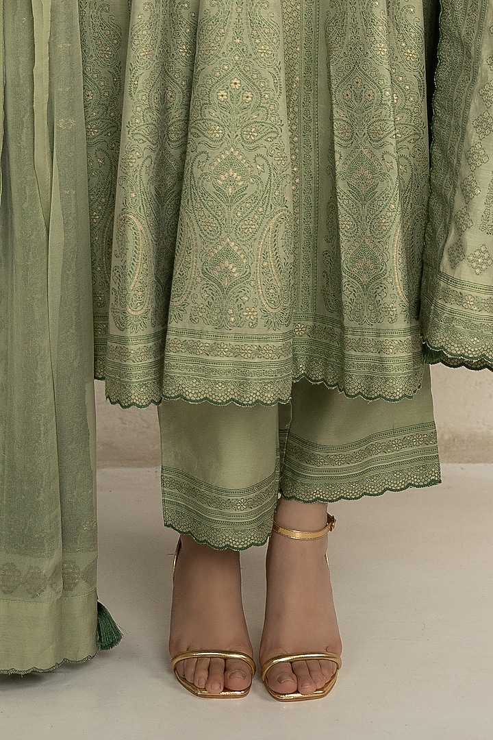 Sage Green Vegan Silk Chikankari Halter Wedding Anarkali Set by Safaa at Pernia's Pop Up Shop