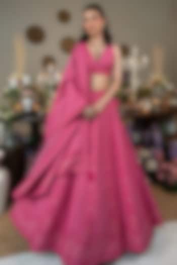 Pink Vegan Silk Chikankari Wedding Lehenga Set by Safaa at Pernia's Pop Up Shop