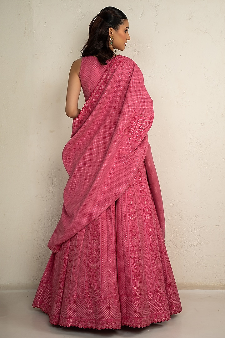 Pink Vegan Silk Chikankari Wedding Lehenga Set by Safaa at Pernia's Pop Up Shop