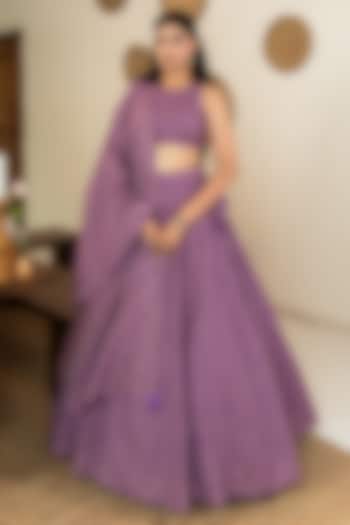Violet Vegan Silk Chikankari Embroidered Wedding Lehenga Set by Safaa at Pernia's Pop Up Shop