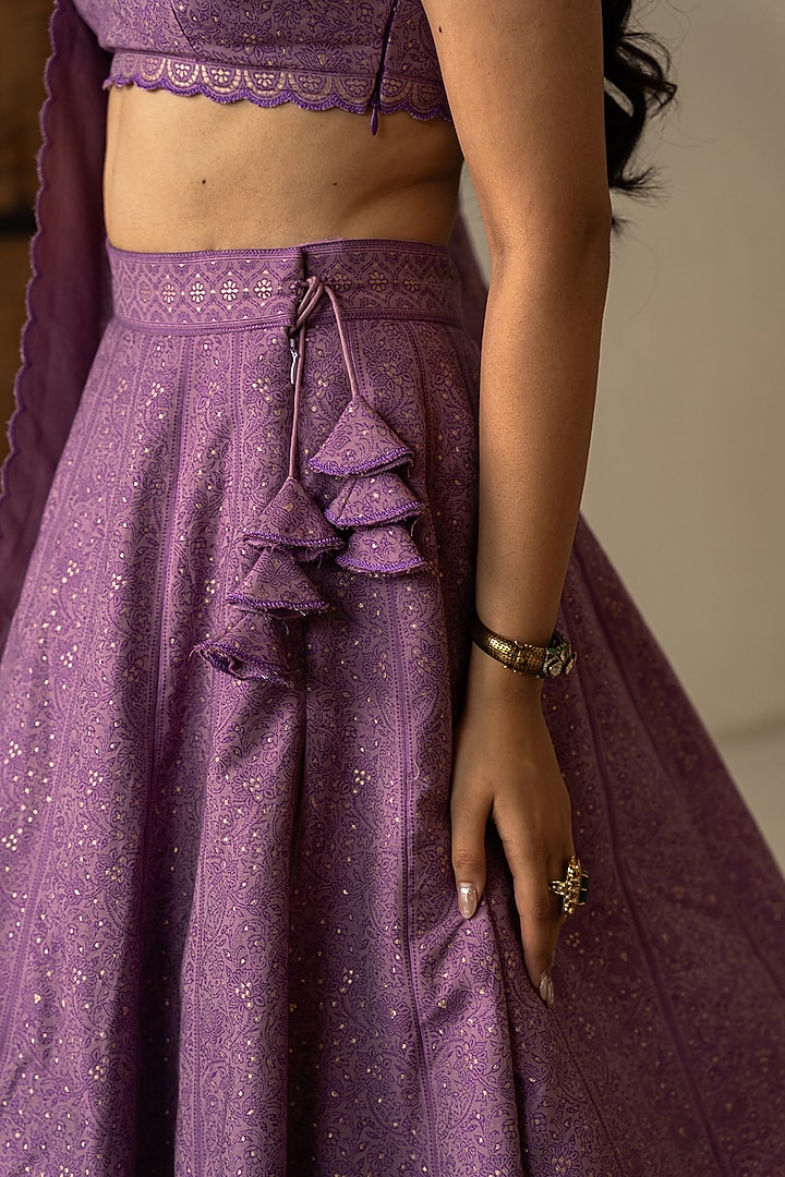 Violet Vegan Silk Chikankari Embroidered Wedding Lehenga Set by Safaa at Pernia's Pop Up Shop