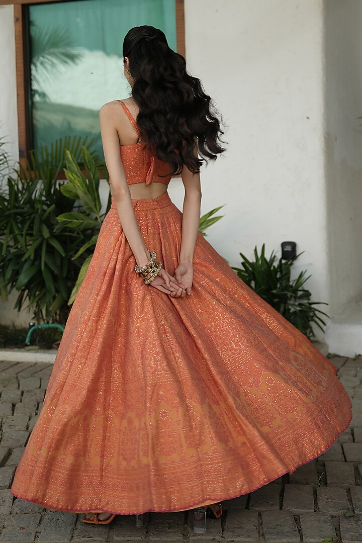 Tangerine Vegan Silk Chikankari Skirt Set by Safaa at Pernia's Pop Up Shop
