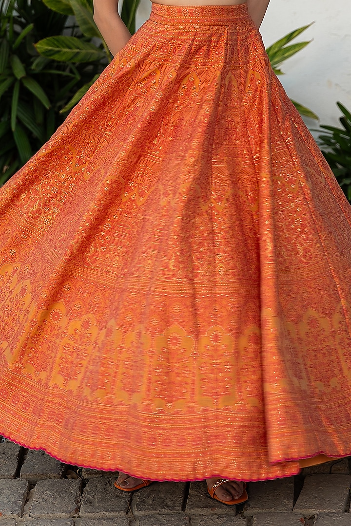 Tangerine Vegan Silk Chikankari Skirt Set by Safaa at Pernia's Pop Up Shop