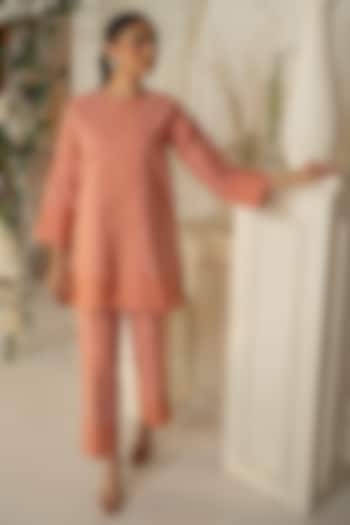 Orange Moonga Silk Chikankari Co-Ord Set by Safaa at Pernia's Pop Up Shop