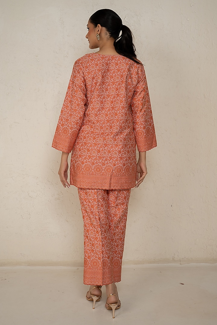 Orange Moonga Silk Chikankari Co-Ord Set by Safaa at Pernia's Pop Up Shop
