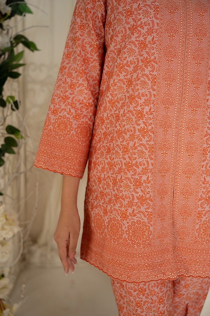 Orange Moonga Silk Chikankari Co-Ord Set by Safaa at Pernia's Pop Up Shop