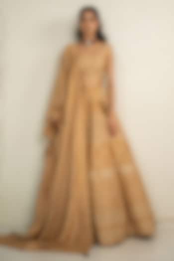 Marigold Vegan Silk Chikankari Wedding Lehenga Set  by Safaa at Pernia's Pop Up Shop