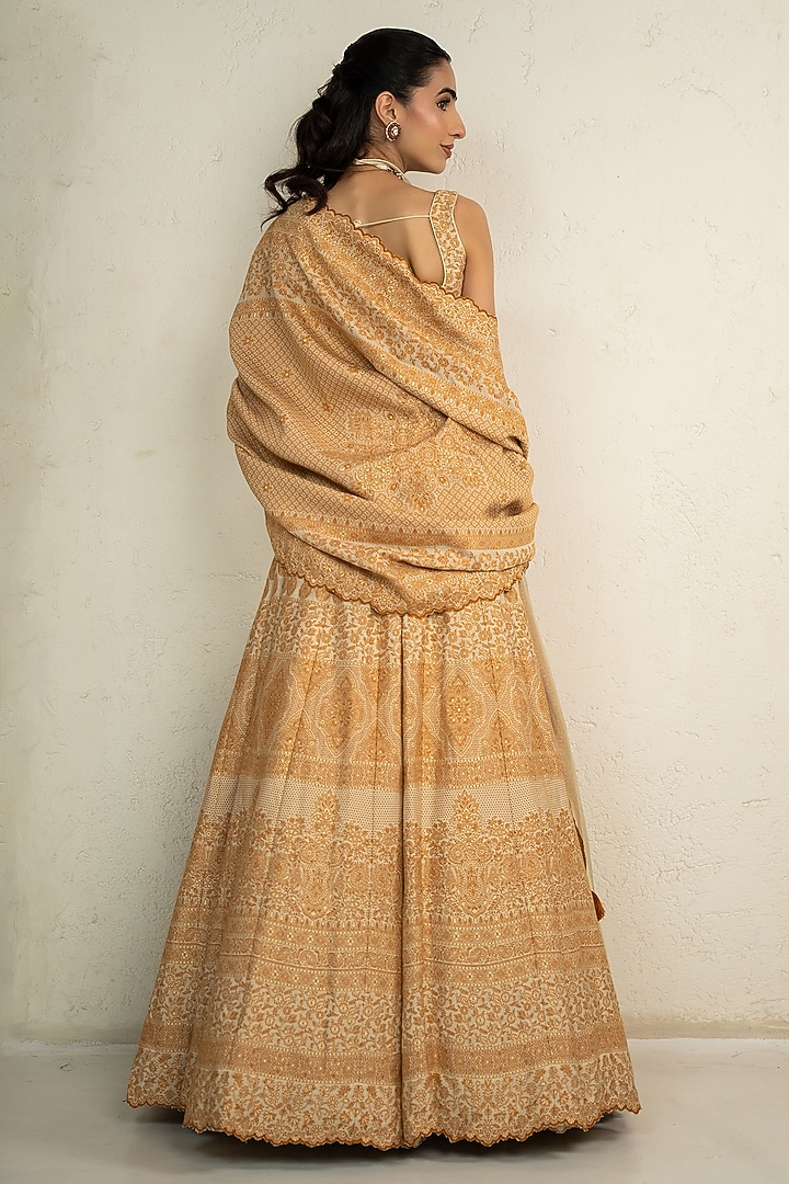 Marigold Vegan Silk Chikankari Wedding Lehenga Set by Safaa at Pernia's Pop Up Shop
