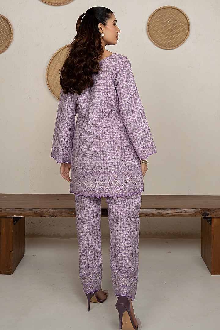 Violet Moonga Silk Chikankari Tunic Set by Safaa at Pernia's Pop Up Shop