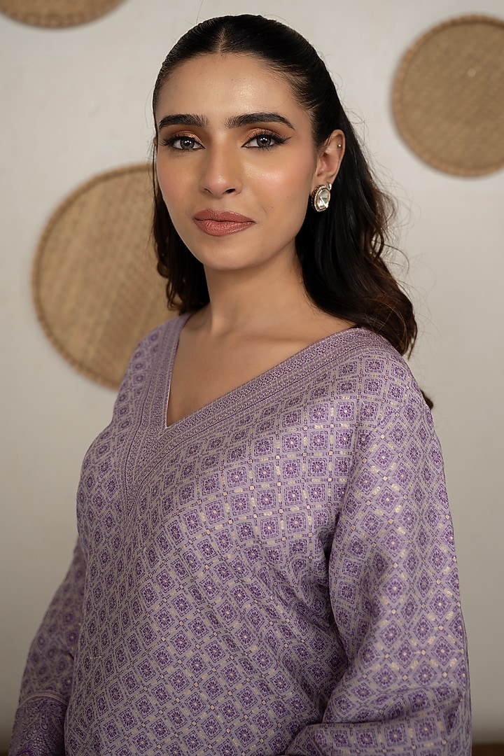 Violet Moonga Silk Chikankari Tunic Set by Safaa at Pernia's Pop Up Shop