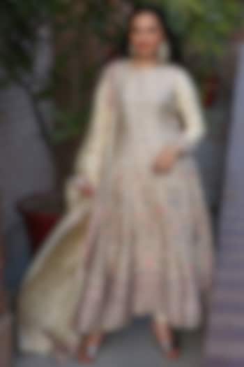 Lemon Woven Motif Wedding Anarkali Set by Safaa at Pernia's Pop Up Shop