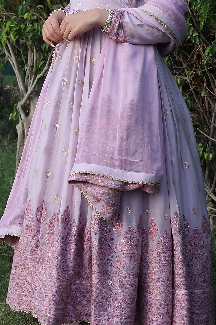 Lilac Woven Motif Angrakha Wedding Anarkali Set by Safaa at Pernia's Pop Up Shop