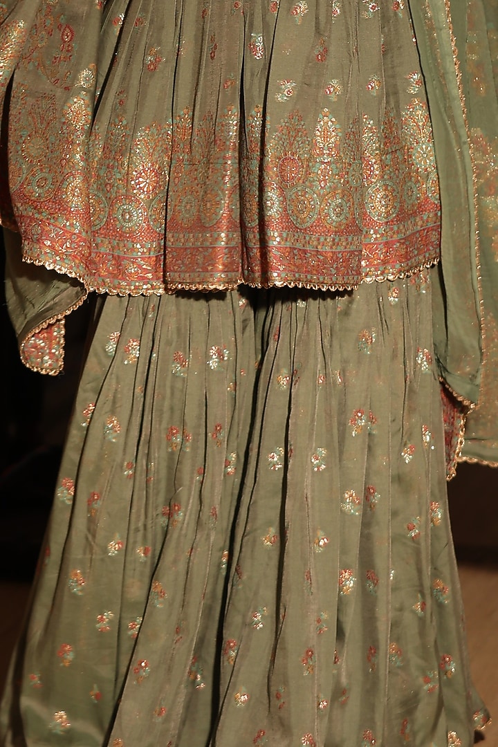 Green Woven Floral Motif Gharara Set by Safaa at Pernia's Pop Up Shop