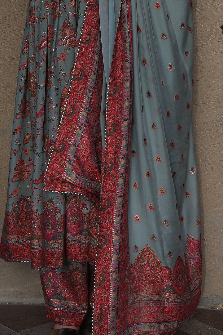 Dusky Green Woven Paisley Wedding Anarkali Set by Safaa at Pernia's Pop Up Shop