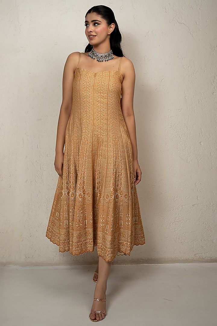 Marigold Vegan Silk Chikankari Party Wear Anarkali by Safaa at Pernia's Pop Up Shop