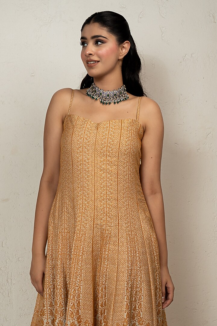 Marigold Vegan Silk Chikankari Party Wear Anarkali by Safaa at Pernia's Pop Up Shop