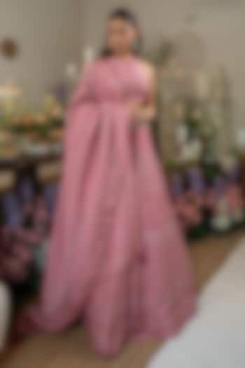 Primrose Pink Vegan Silk Chikankari Wedding Lehenga Set by Safaa at Pernia's Pop Up Shop