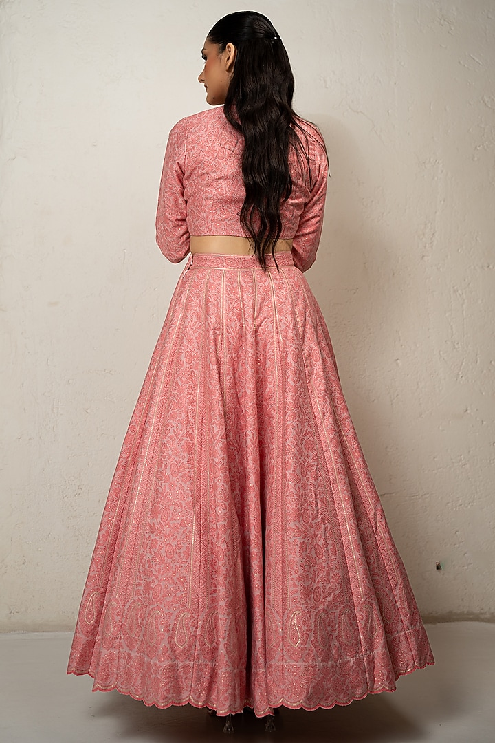 Peach Vegan Silk Chikankari Skirt Set by Safaa at Pernia's Pop Up Shop