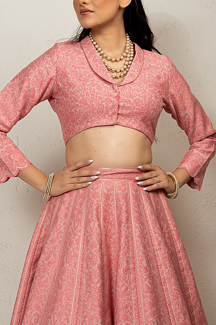 Peach Vegan Silk Chikankari Skirt Set by Safaa at Pernia's Pop Up Shop