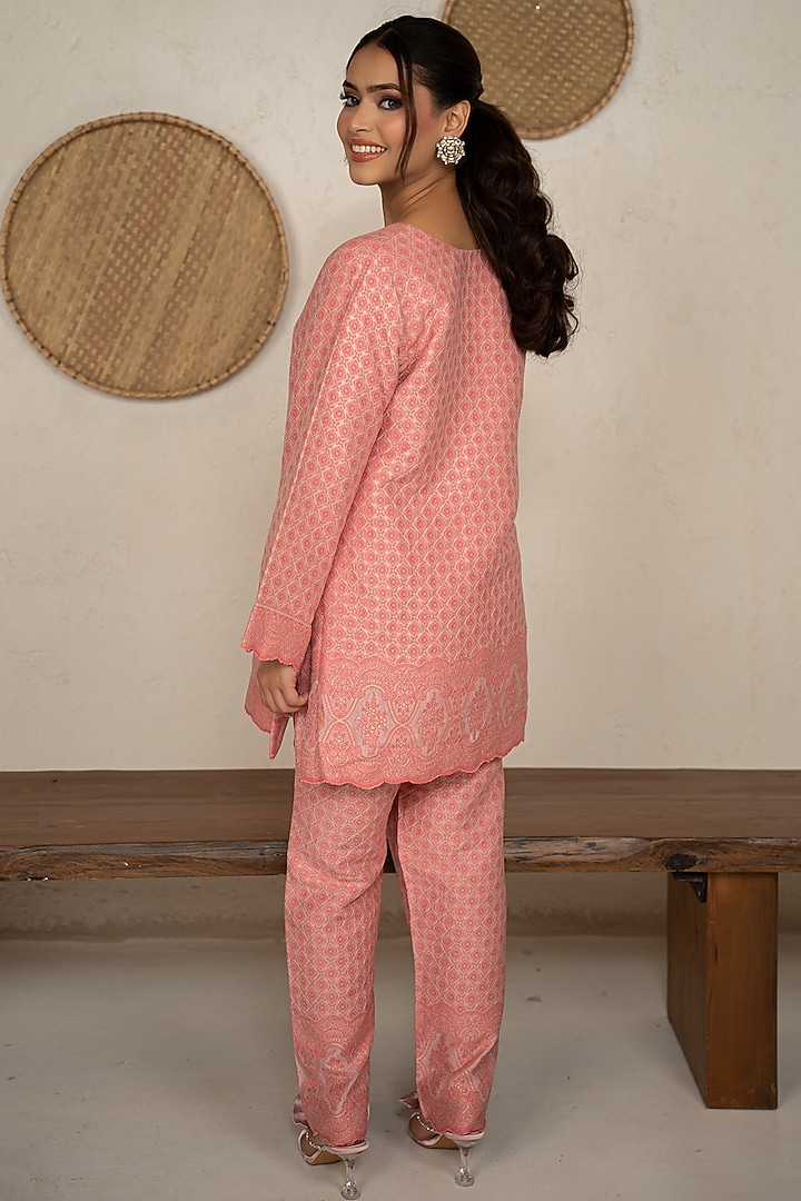 Soft Peach Moonga Silk Chikankari Co-Ord Set by Safaa at Pernia's Pop Up Shop