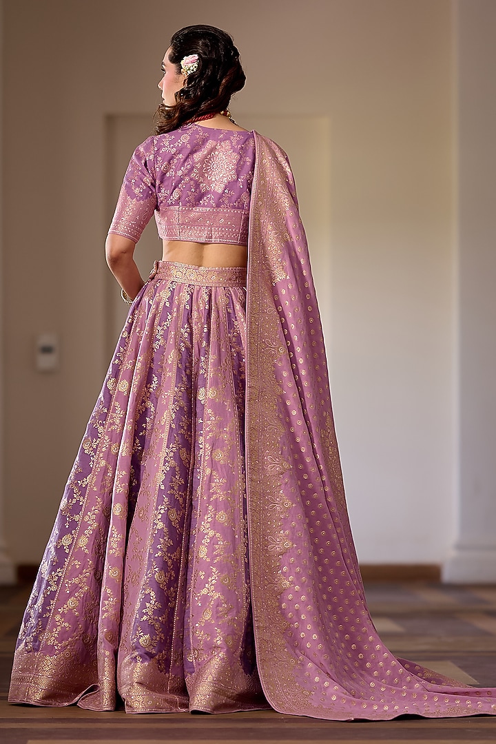 Lilac Moonga Silk Floral & Zari Embroidered Wedding Lehenga Set by Safaa at Pernia's Pop Up Shop
