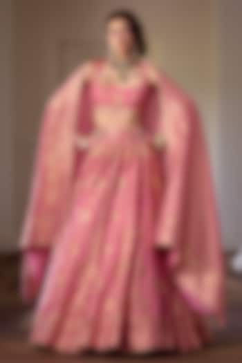 Rouge Pink Organza Zari & Gota Embellished Wedding Lehenga Set by Safaa at Pernia's Pop Up Shop