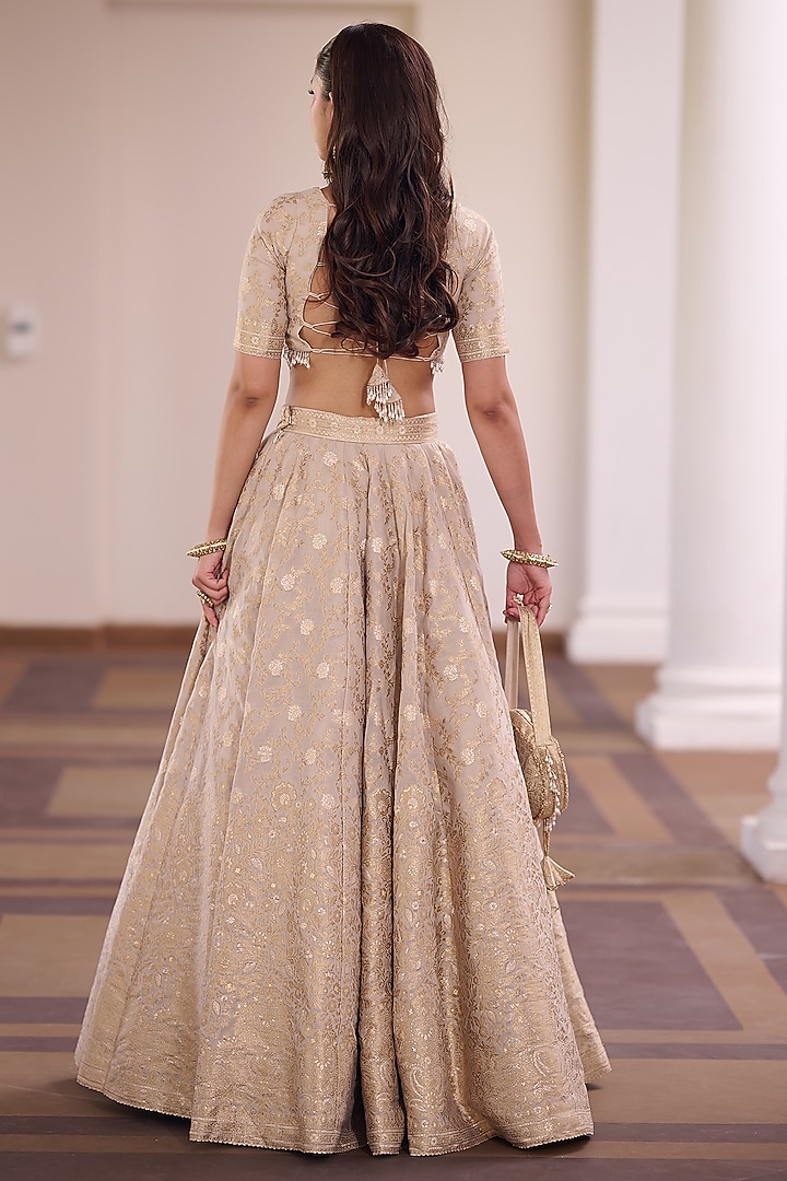 Ivory Vegan Silk Floral & Gota Embellished Wedding Lehenga Set by Safaa at Pernia's Pop Up Shop