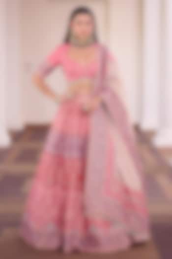 Multi-Colored Moonga Silk Floral Embroidered Wedding Lehenga Set by Safaa at Pernia's Pop Up Shop