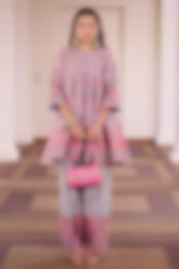 Multi-Colored Moonga Silk Leheriya Printed Kalidar Kurta Set by Safaa at Pernia's Pop Up Shop